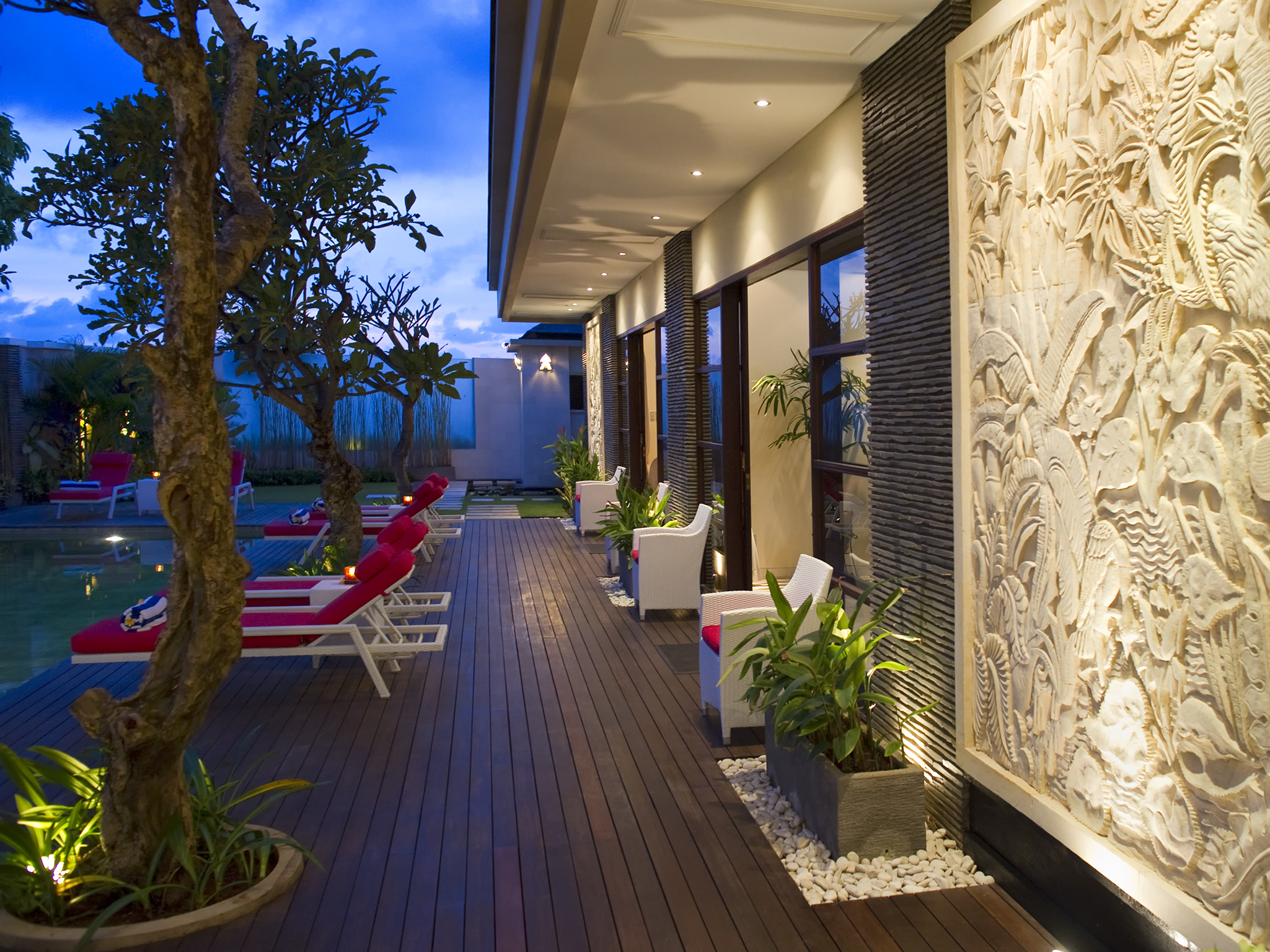 Villa Lega - Poolside deck at night - Villa LeGa, Seminyak, Bali